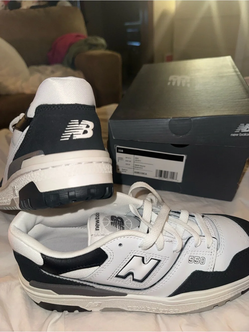 New Balance 550 White and Black Leather Sneakers